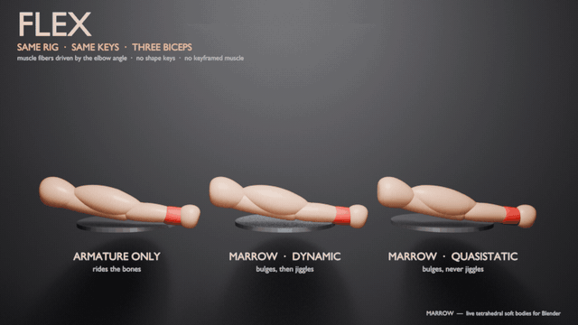 Three biceps flexing: armature only, dynamic, quasistatic