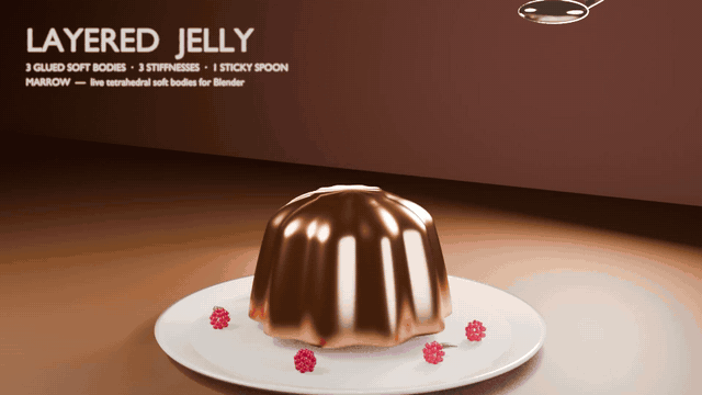 Three-layer jelly wobbling as a spoon pulls its crown