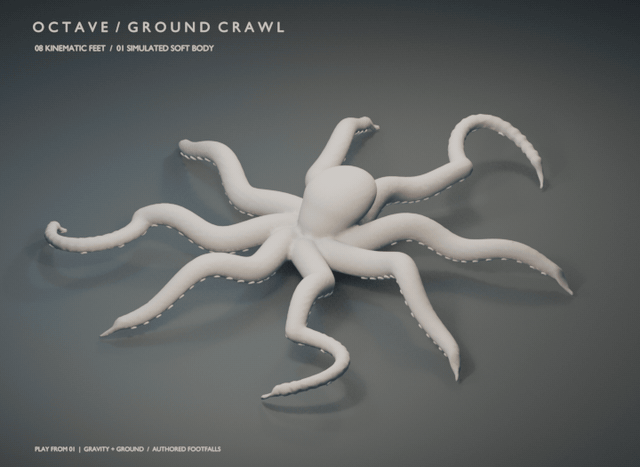 Octopus with eight driven tentacle tips