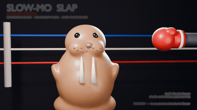 Boxing glove hitting a walrus cheek in slow motion
